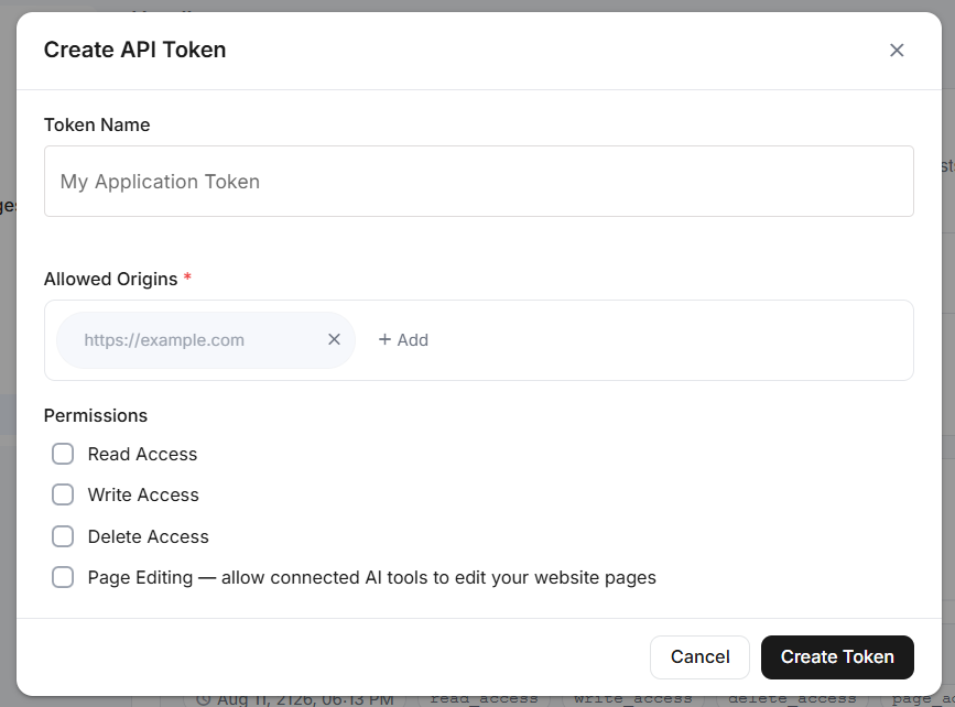 The Allowed Origins section with the origin input, Add button, and Save Origins